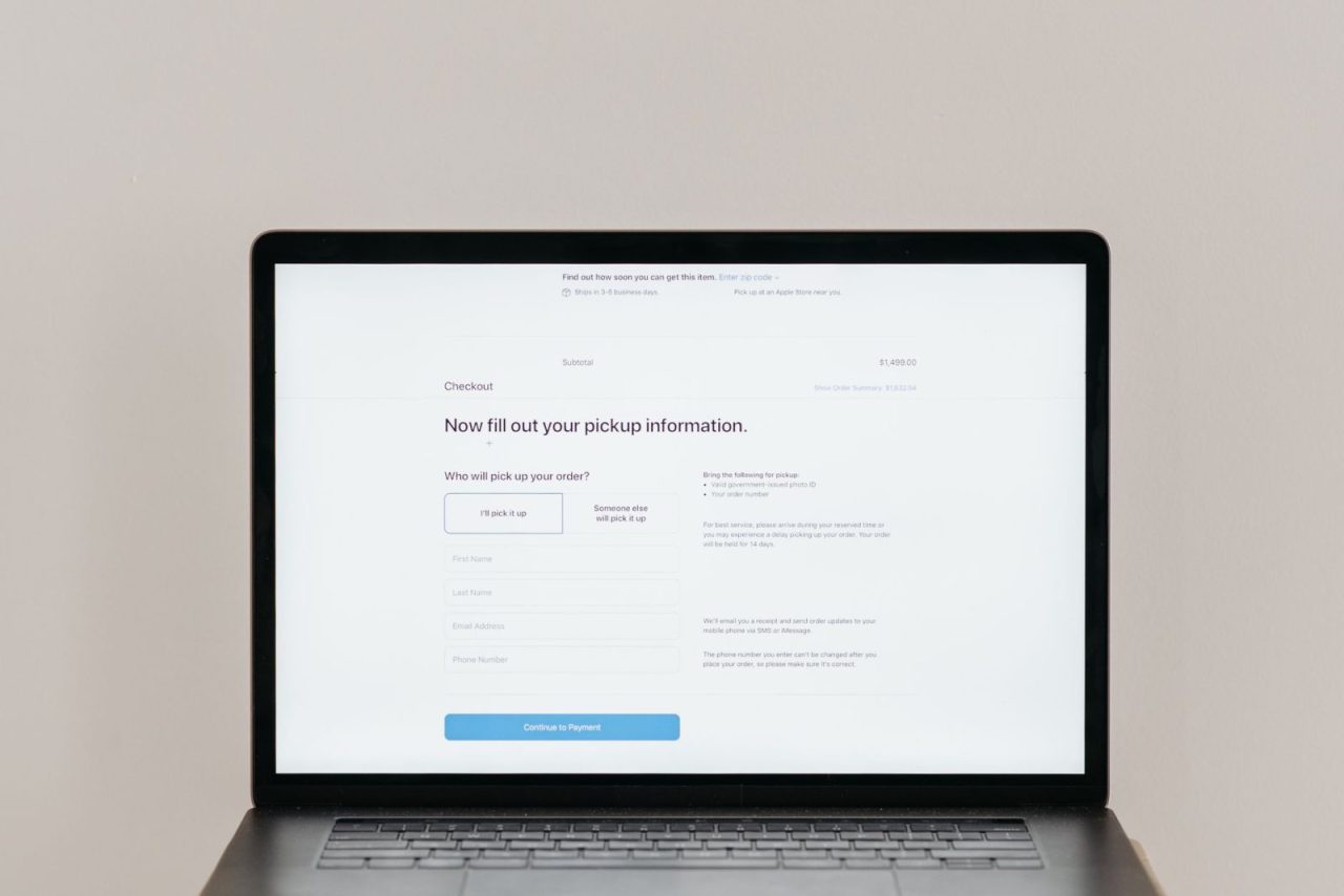 Laptop screen showing an online checkout form for e-commerce
